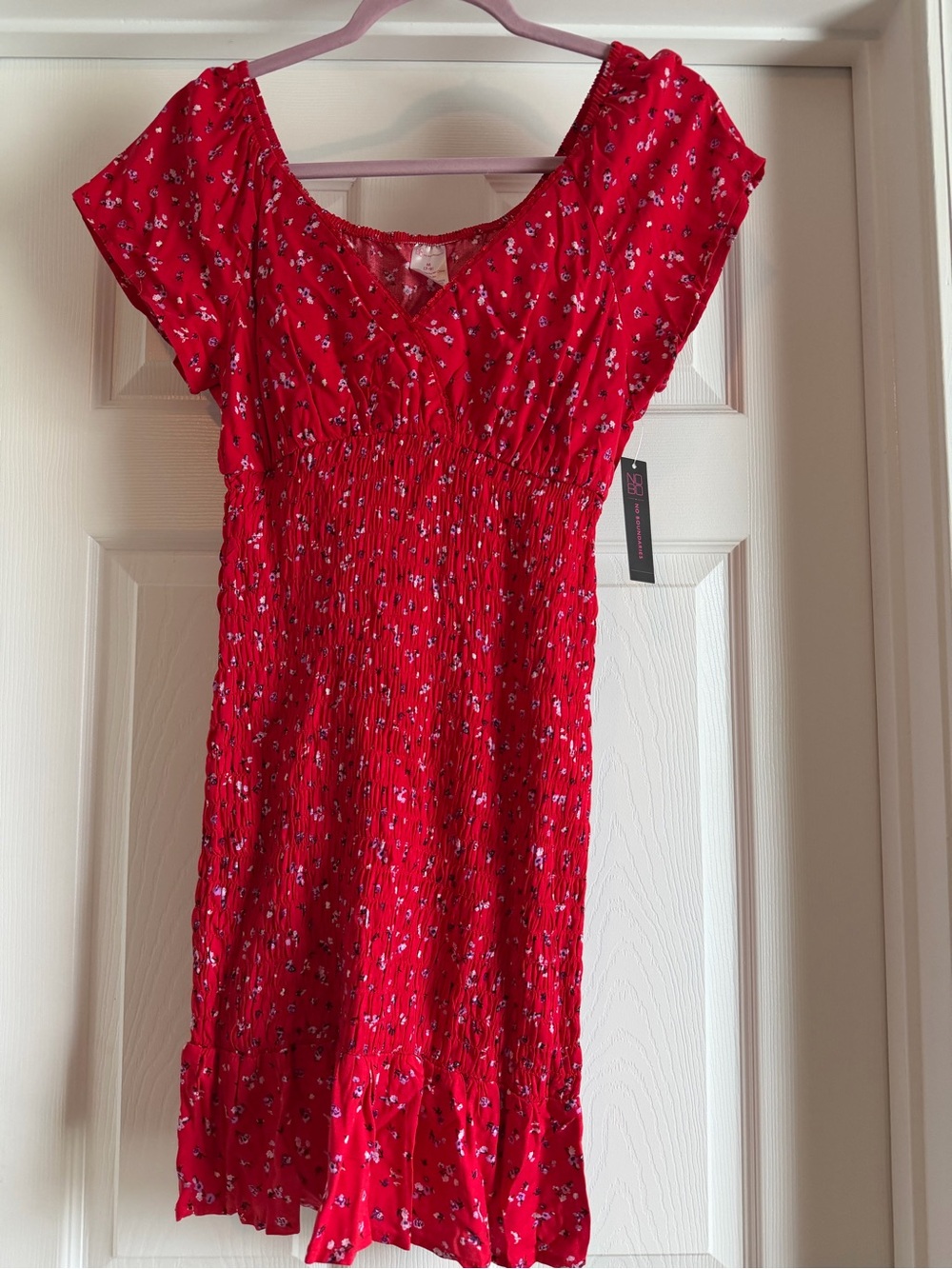 Coral/' Red Floral Smocked Dress